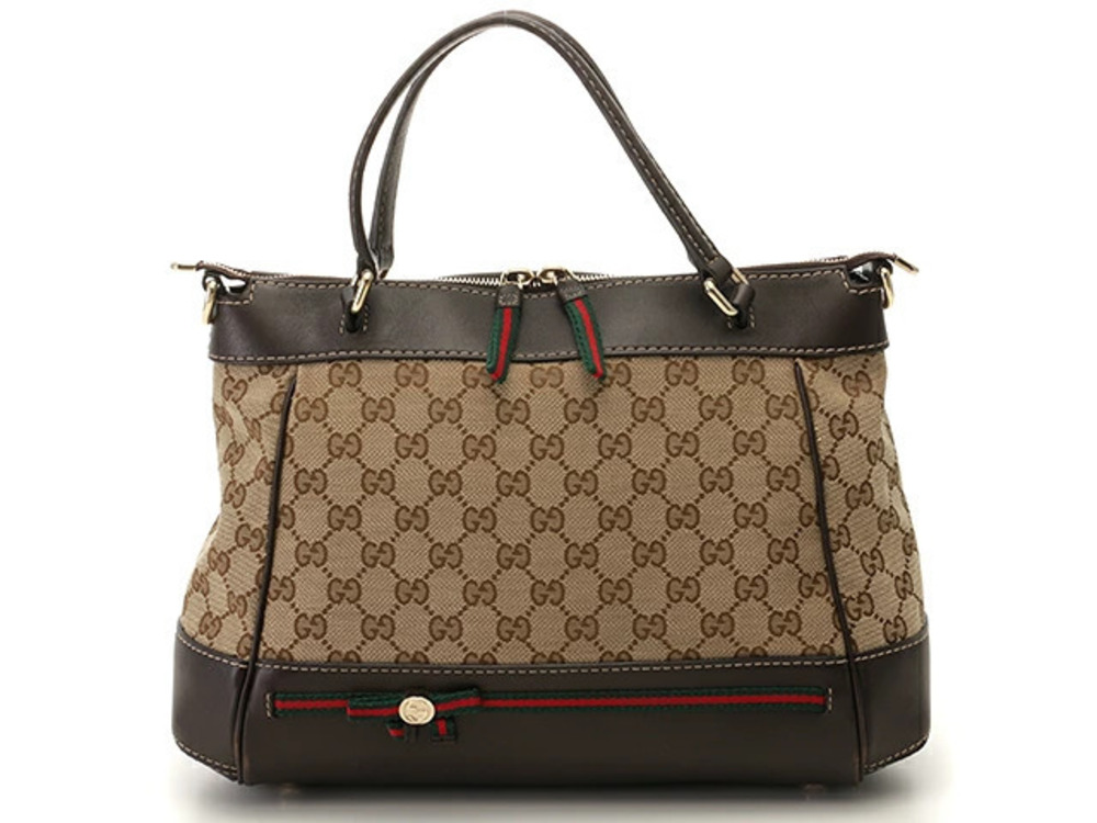 Gucci GG Mayfair Shoulder Bag Beige Cream Brown Canvas Leather